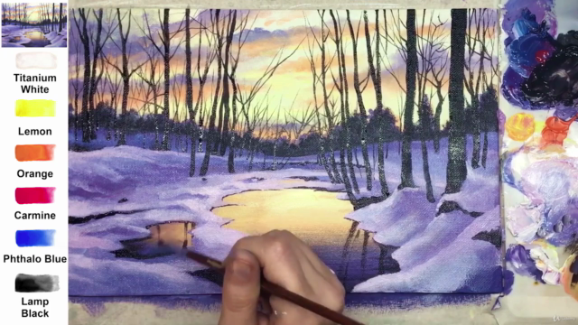 Acrylic lesson - Winter evening - Landscape – Screenshot 4