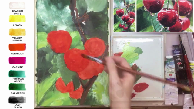 Acrylic lesson - Water Drops on Cherry - Fruit painting – Screenshot 1