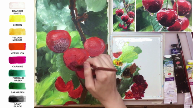 Acrylic lesson - Water Drops on Cherry - Fruit painting – Screenshot 2