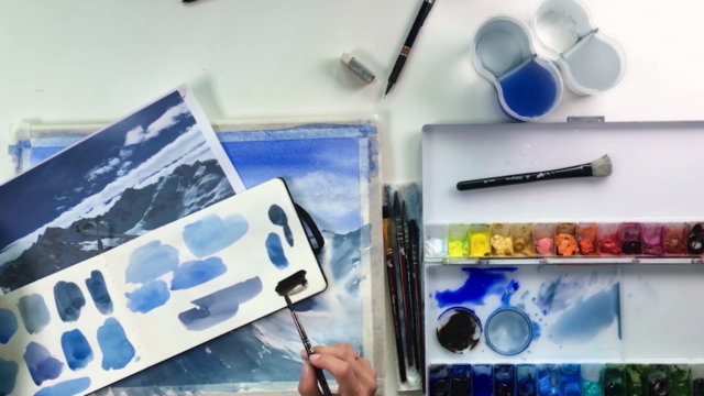 Paint snowy mountains with watercolour: easy, full guidance – Screenshot 2