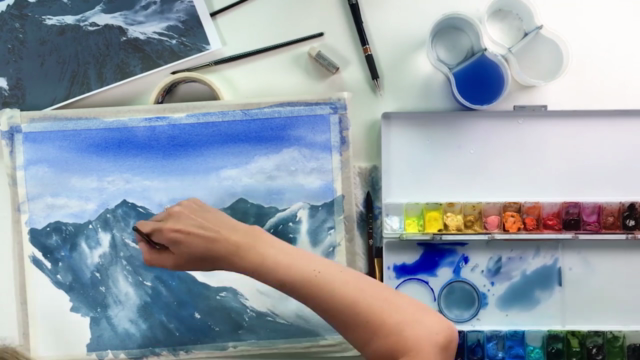 Paint snowy mountains with watercolour: easy, full guidance – Screenshot 4