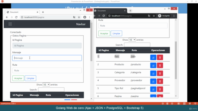 Golang Web de cero (Ajax + JSON + PostgreSQL + Web Sockets ) – Screenshot 1