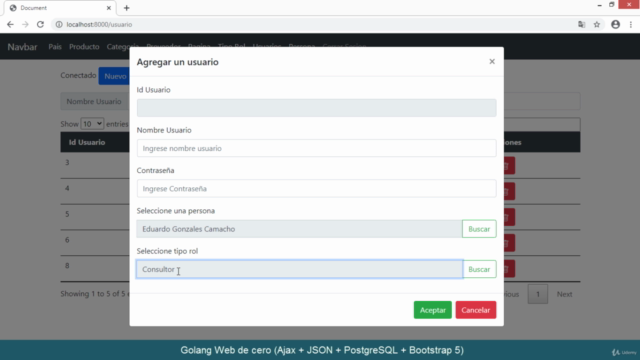 Golang Web de cero (Ajax + JSON + PostgreSQL + Web Sockets ) – Screenshot 3