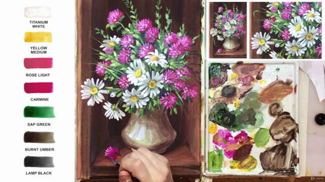 Acrylic lesson - Clover & Chamomile - Flower bouquet – Screenshot 4