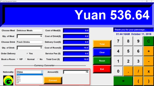 Build Hotel Management Billing System with Python3 & Tkinter – Screenshot 3
