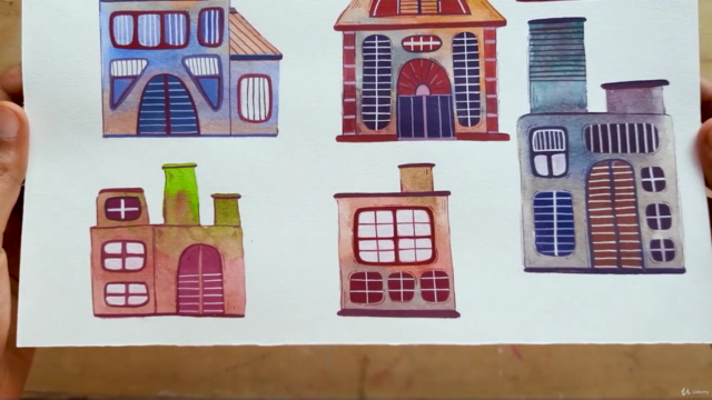 Learn to paint tiny houses using watercolor and gouache – Screenshot 1