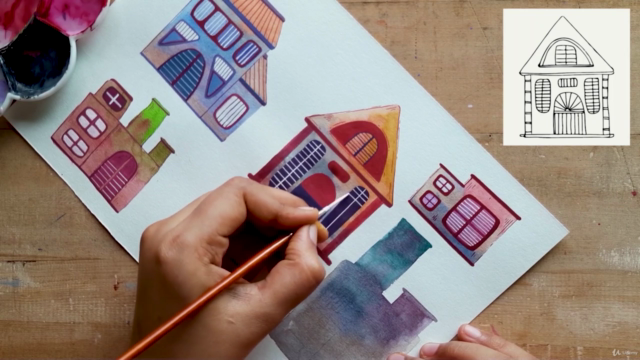 Learn to paint tiny houses using watercolor and gouache – Screenshot 4