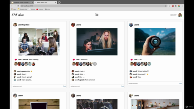 [Instagramクローン編] React Hooks + Django Restframework – Screenshot 4