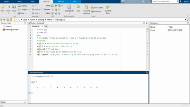 Matlab Basics for Mechanical engineers – Screenshot 2