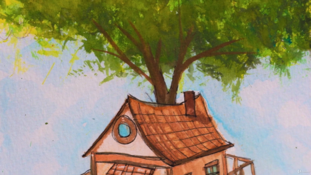 Watercolor Painting tree house Super Easy course – Screenshot 1