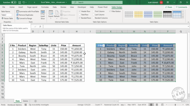 Excel Tables – Screenshot 2