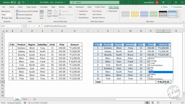 Excel Tables – Screenshot 3