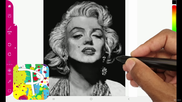 Draw a portrait of Marilyn Monroe using the Paintology app – Screenshot 1