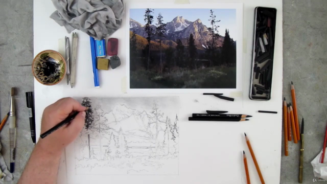 How to Draw A Mountain Lake Scene in Charcoal - Screenshot_02