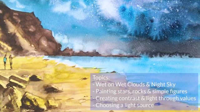 Mastering Atmospheric Night Landscapes in Watercolor – Screenshot 2