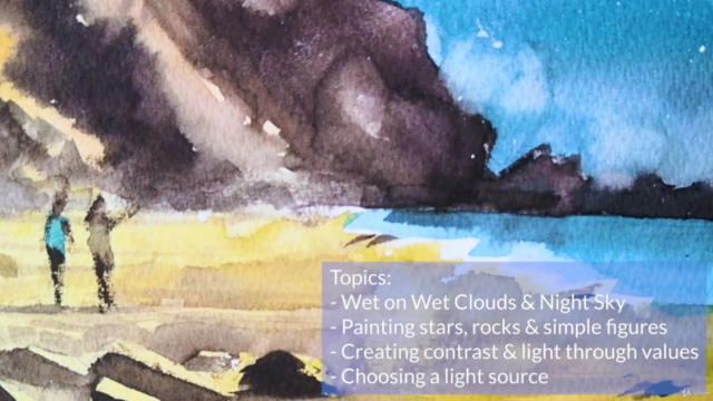 Mastering Atmospheric Night Landscapes in Watercolor – Screenshot 3