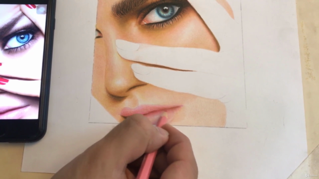 Realistic Colored Pencil Drawing: Face Drawing Of Woman – Screenshot 4