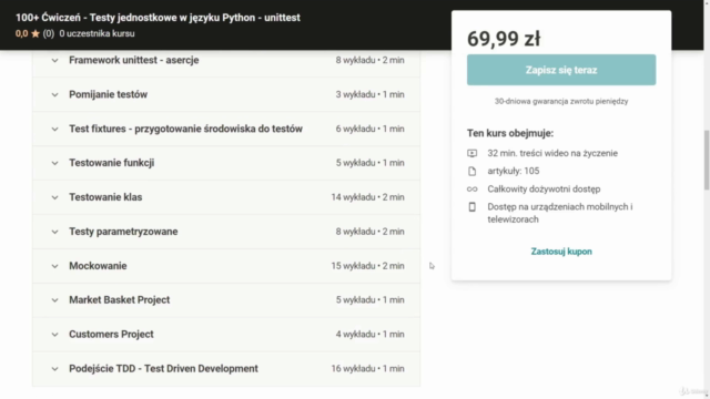 100+ Ćwiczeń - Testy jednostkowe w języku Python - unittest - Screenshot_01