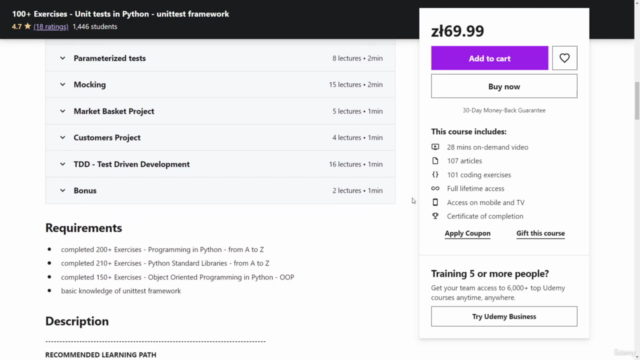 150+ Exercises - Unit tests in Python - unittest framework – Screenshot 1