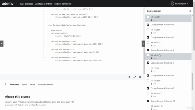 150+ Exercises - Unit tests in Python - unittest framework – Screenshot 4