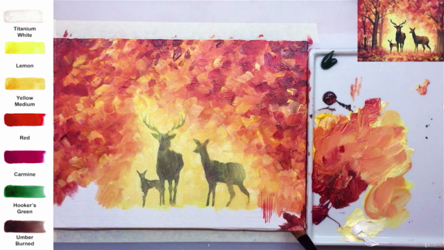 Acrylic lesson - Deer family in the Fall forest - Landscape – Screenshot 2
