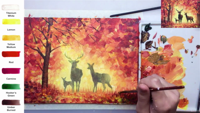 Acrylic lesson - Deer family in the Fall forest - Landscape – Screenshot 3