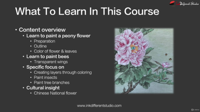 Relax With Chinese Painting - Peony Flower and Bees – Screenshot 2