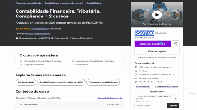 Contabilidade Financeira, Análise de Balanço e DRE + 4 curso – Screenshot 1