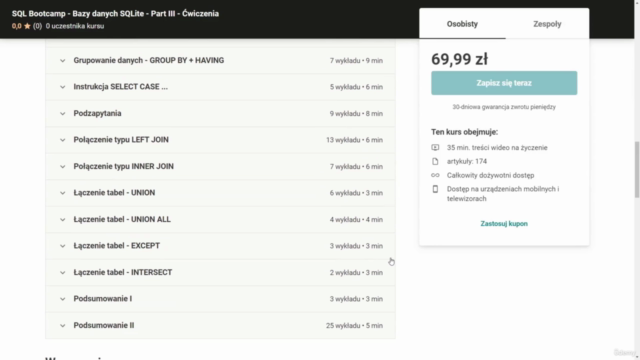SQL Bootcamp - Bazy danych SQLite - Part III - Ćwiczenia – Screenshot 1
