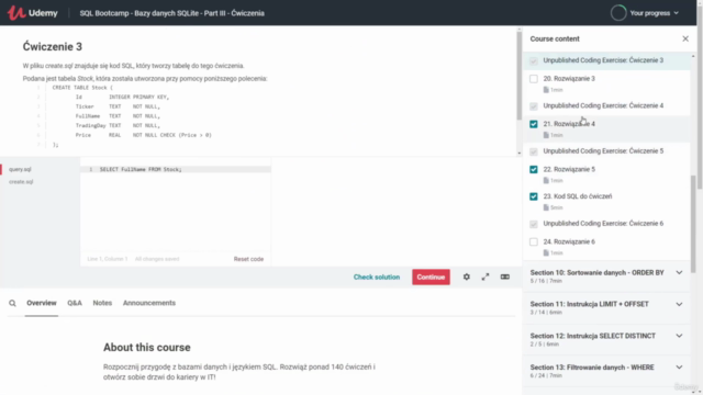 SQL Bootcamp - Bazy danych SQLite - Part III - Ćwiczenia – Screenshot 2