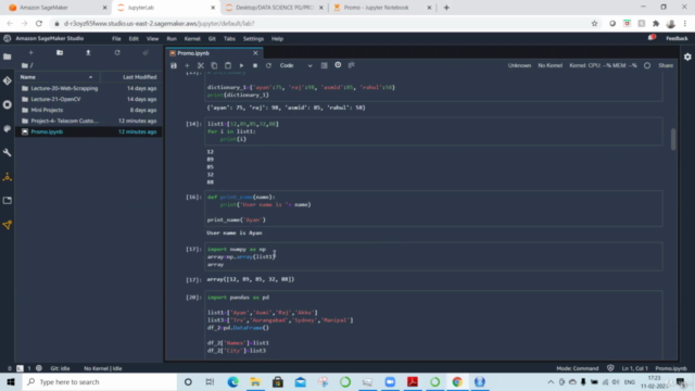 NumPy, Pandas, Matplotlib in Python using Amazon SageMaker – Screenshot 2
