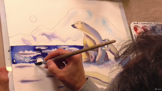 Eisbären-Familie in der Arktis mit Aquarell Malen – Screenshot 3