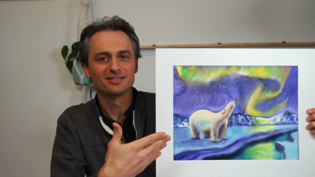 Eisbär und Polarlicht in Aquarell Malen – Screenshot 1