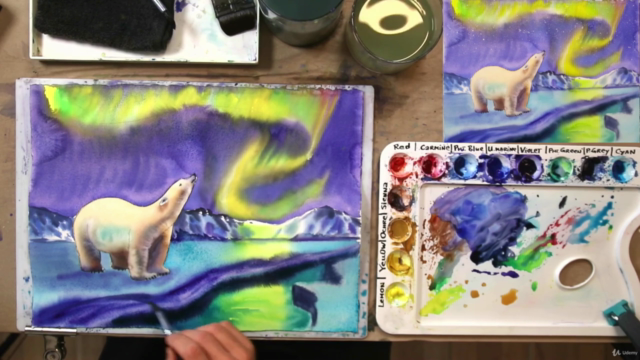 Eisbär und Polarlicht in Aquarell Malen – Screenshot 4