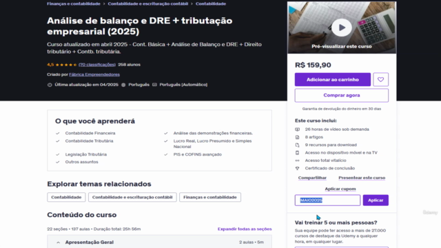Análise de balanço e DRE + tributação empresarial (2025) – Screenshot 1