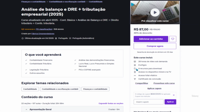 Análise de balanço e DRE + tributação empresarial (2025) – Screenshot 2