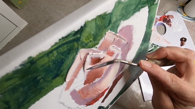 Two roses. Palette knife. Oil painting for beginners – Screenshot 2