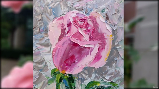 Two roses. Palette knife. Oil painting for beginners – Screenshot 4