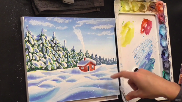 Wintermotiv in Aquarell - Verschneite Hütte – Screenshot 2