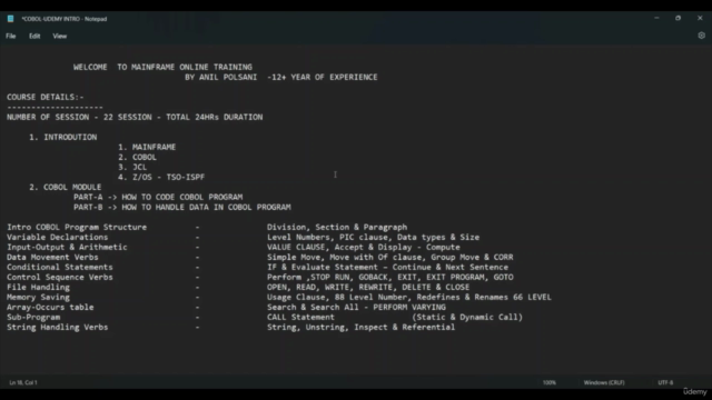 Mainframe COBOL Developer Training By Anil Polsani – Screenshot 1