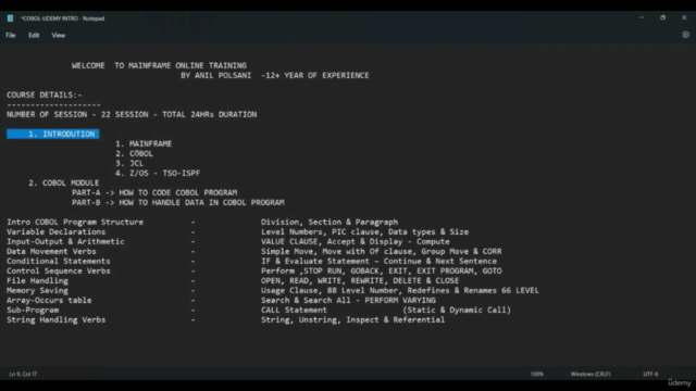 Mainframe COBOL Developer Training By Anil Polsani – Screenshot 2