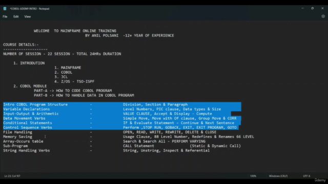 Mainframe COBOL Developer Training By Anil Polsani – Screenshot 3