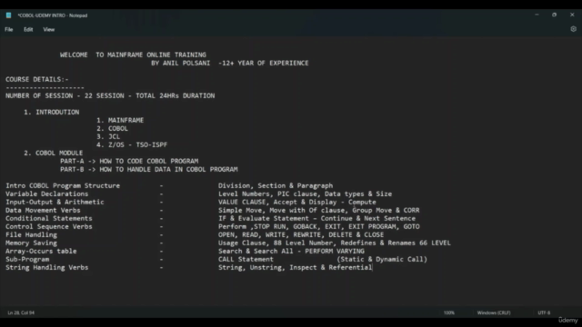 Mainframe COBOL Developer Training By Anil Polsani – Screenshot 4