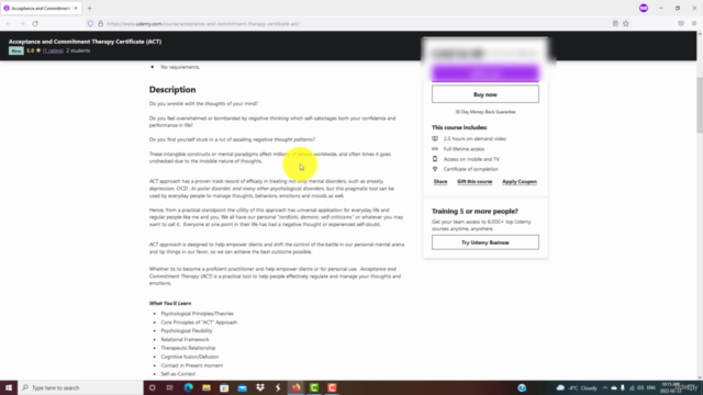 Acceptance and Commitment Therapy Certificate (ACT) – Screenshot 1