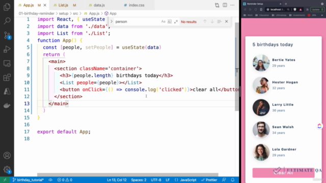 ReactJS Birthday Reminder React App (with WebdriverIO tests) – Screenshot 1