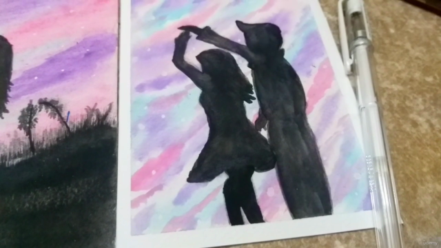 How to paint Cotton candy sky using watercolors – Screenshot 1