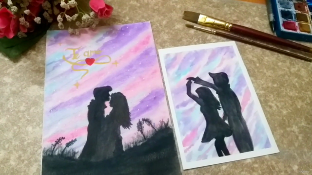 How to paint Cotton candy sky using watercolors – Screenshot 3