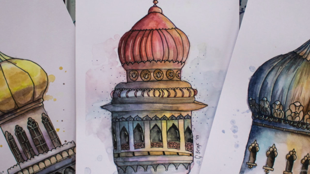 Watercolor Painting For Beginner | Mosque Collection – Screenshot 1