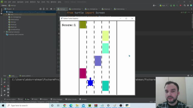 Python Course - Doing the Car Race Game with Turtle Module – Screenshot 2