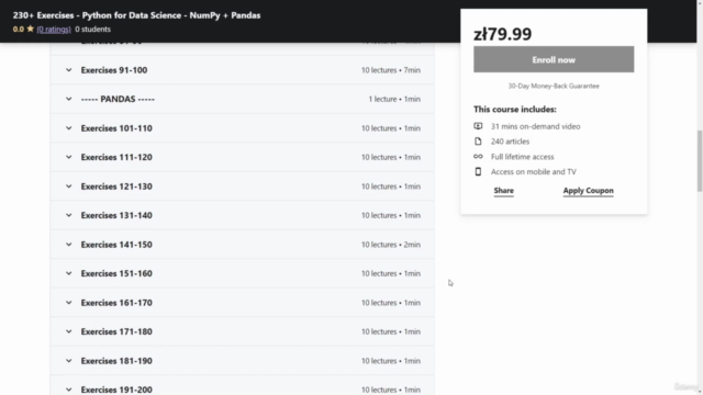 230+ Exercises - Python for Data Science - NumPy + Pandas – Screenshot 1